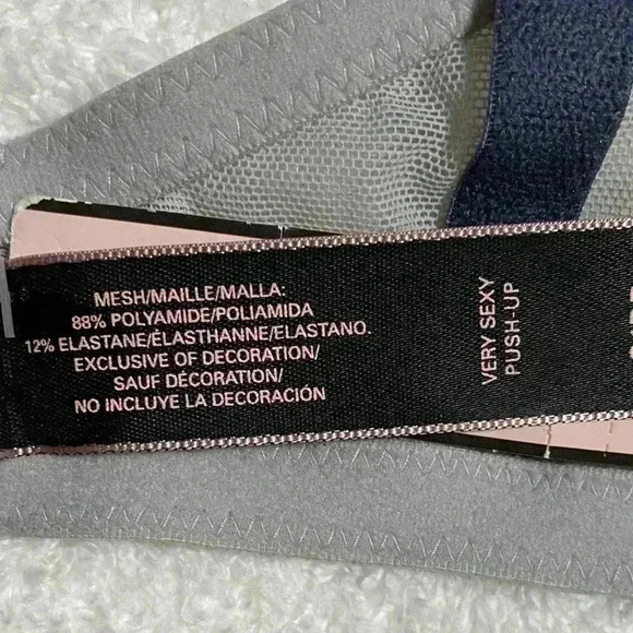 Victoria’s Secret Very Sexy Bra 34DD Grey Lace Push-Up Padded Embellished NWT - Picture 6 of 7